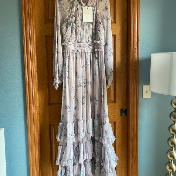 NWT $598 Size 10 Mac Duggal Beautiful Bishop Sleeve Ruched Bodice lilac Gown - Picture 5 of 5